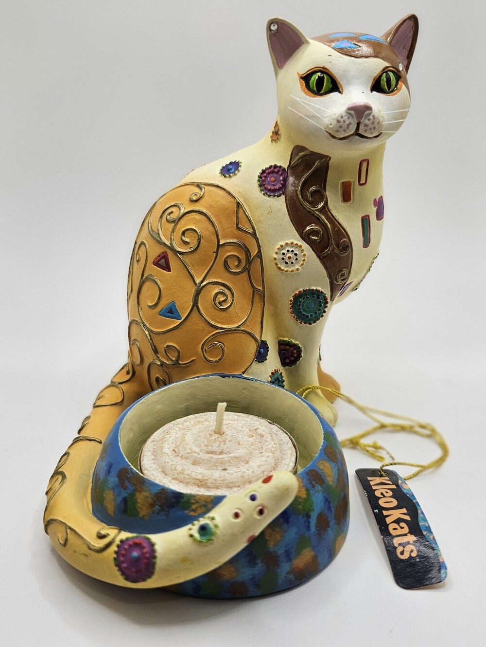 Kleo Kats Kandlekat 13033 2008. Cream & Gold Cat Tealight Holder